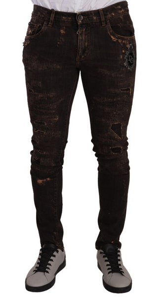 Braune Used-Look Skinny Jeans in schmaler Passform