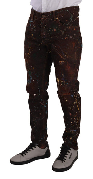 Braune Splash Color Baumwolle Regular Denim Jeans