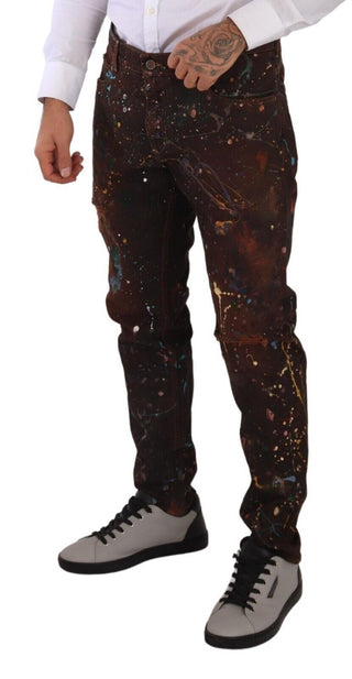 Braune Splash Color Baumwolle Regular Denim Jeans