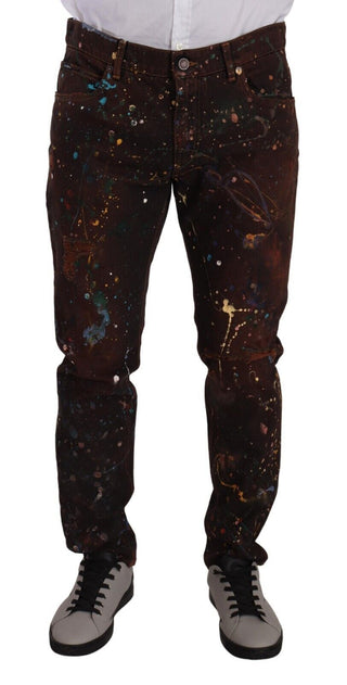 Braune Splash Color Baumwolle Regular Denim Jeans