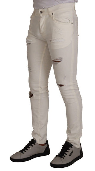 Weiße zerrissene Skinny Cotton Herren Jeans