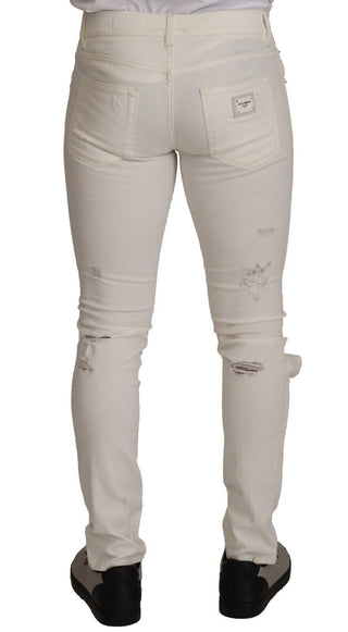 Weiße zerrissene Skinny Cotton Herren Jeans