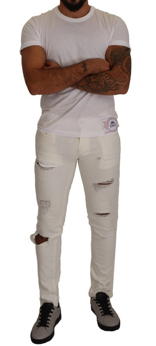 Weiße zerrissene Skinny Cotton Herren Jeans