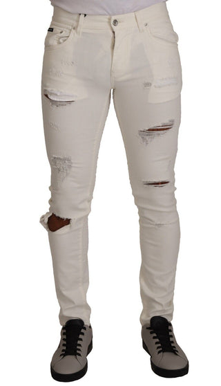Weiße zerrissene Skinny Cotton Herren Jeans