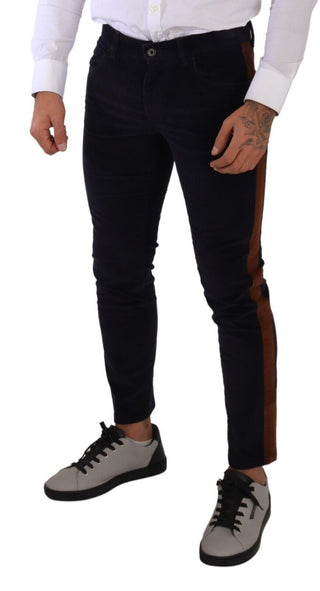 Jeans de pana elástica ajustados de algodón azul