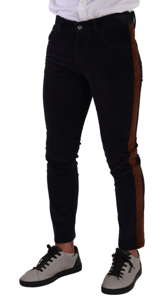 Jeans de pana elástica ajustados de algodón azul