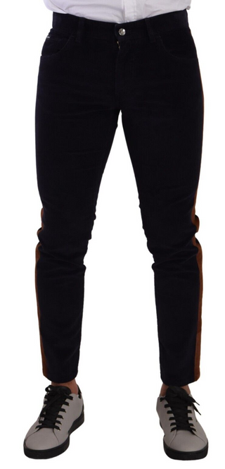 Jeans de pana elástica ajustados de algodón azul