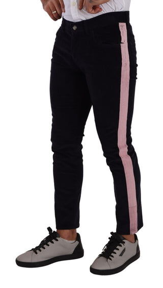 Blaue Cord-Stretch-Röhrenjeans aus Baumwolle