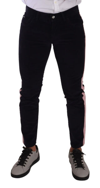 Blaue Cord-Stretch-Röhrenjeans aus Baumwolle
