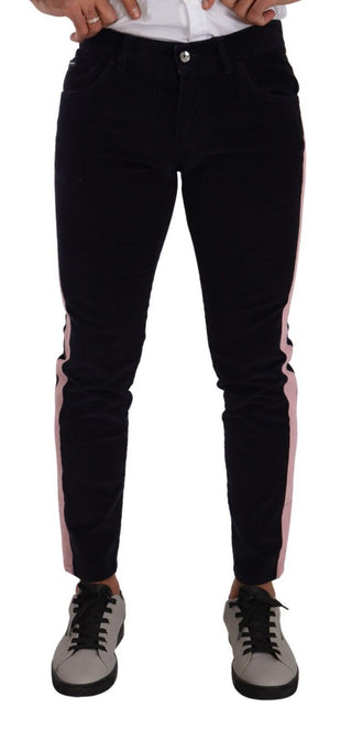 Blaue Cord-Stretch-Röhrenjeans aus Baumwolle