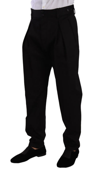 Schwarze Baumwoll-Herrenhose mit hohem Bund