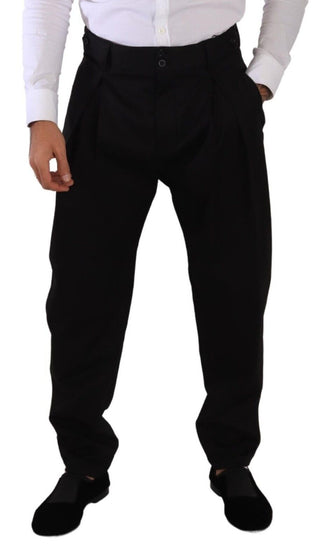 Schwarze Baumwoll-Herrenhose mit hohem Bund