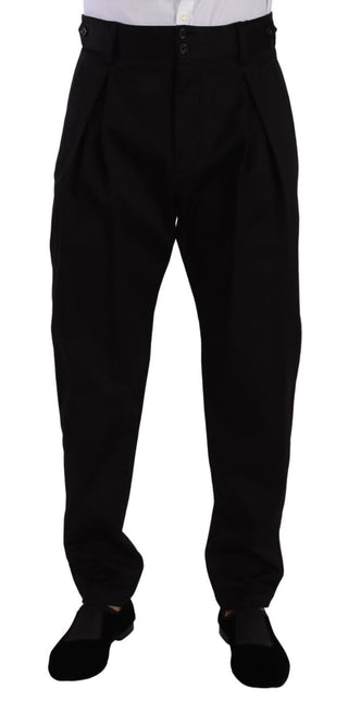 Schwarze Baumwoll-Herrenhose mit hohem Bund