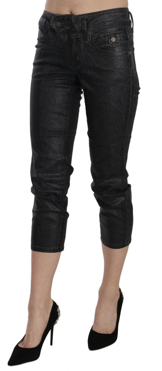 Pantalones de mezclilla recortados de pierna ajustada de cintura media negros