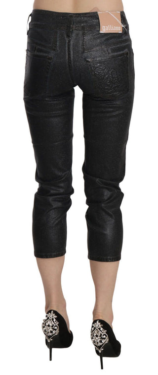 Pantalones de mezclilla recortados de pierna ajustada de cintura media negros