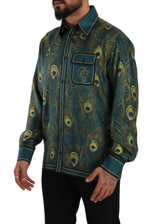 Herren-Seiden-Pyjamahemd mit Pfauenfeder-Print