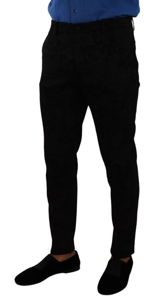 Pantalones formales ajustados de brocado negro