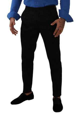 Pantalones formales ajustados de brocado negro
