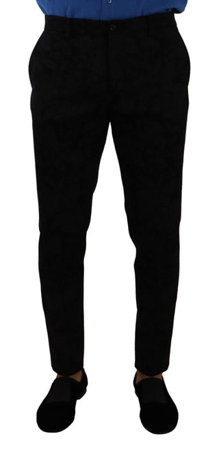 Pantalones formales ajustados de brocado negro