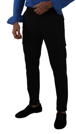 Schwarze schmal geschnittene Cargohose aus Viskose