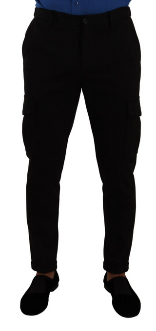 Schwarze schmal geschnittene Cargohose aus Viskose