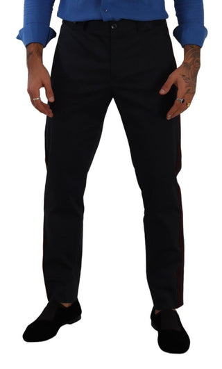Blaue Bordeaux Baumwoll-Chino-Hose mit schmalem Bein