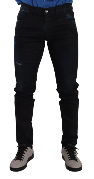 Jeans de mezclilla elásticos ajustados de algodón azul