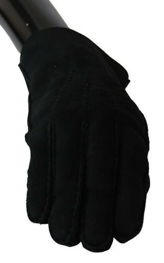 Guantes de mitón de cuero negro para motociclista