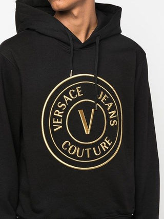 Schwarzes Baumwoll-Kapuzen-Sweatshirt mit Logo-Details