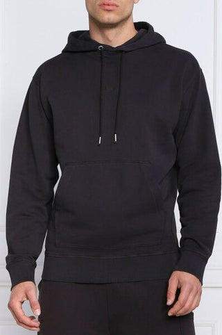 Dunkelblauer Baumwoll-Kapuzenpullover mit Logo-Details