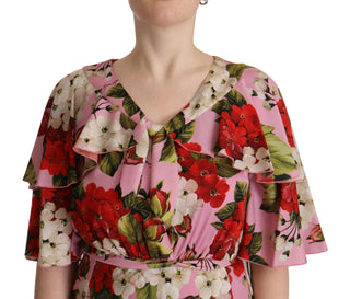 Vestido maxi de gala de seda floral rosa con stretch