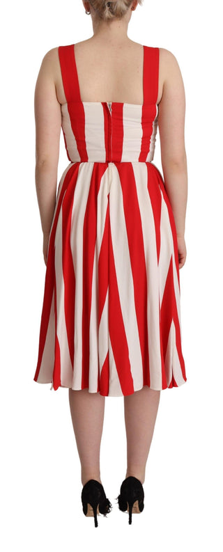Vestido de Seda A-Line en Blanco y Rojo con Stretch