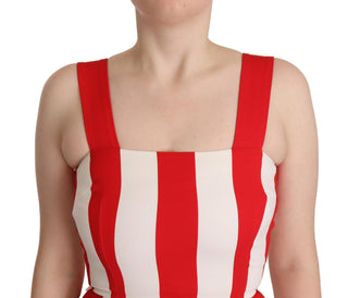 Vestido de Seda A-Line en Blanco y Rojo con Stretch
