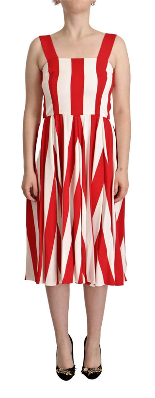 Vestido de Seda A-Line en Blanco y Rojo con Stretch
