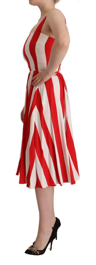 Vestido de Seda A-Line en Blanco y Rojo con Stretch