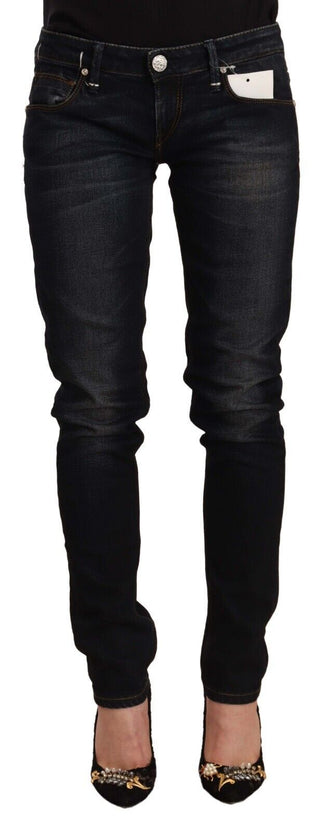 Jeans Slim Fit de Denim de Algodón Lavado en Negro de Cintura Baja