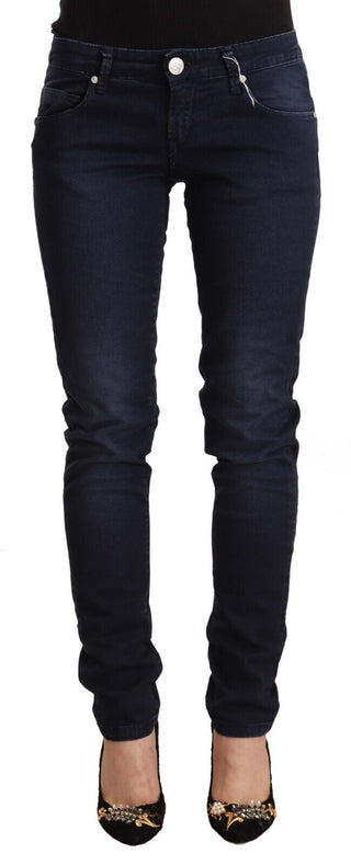Jeans Slim Fit de Denim de Algodón Lavado en Azul de Cintura Baja