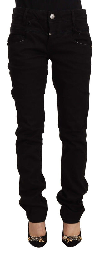 Jeans Skinny de Denim de Algodón Stretch en Negro de Cintura Baja