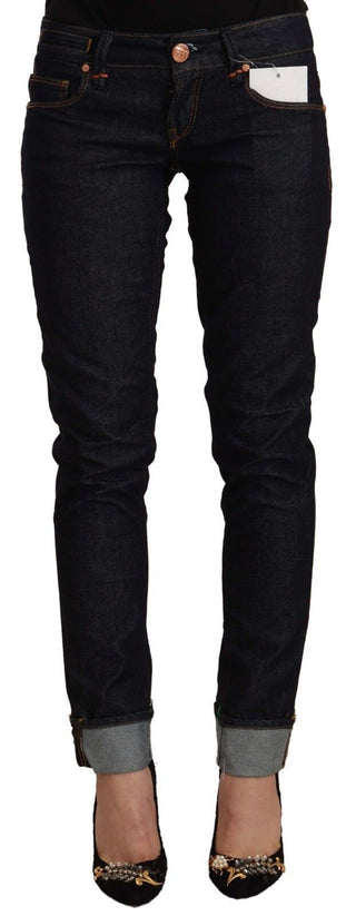 Jeans Slim Fit de Denim de Algodón en Negro de Cintura Baja