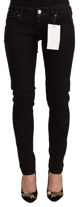 Jeans Skinny de Denim de Algodón en Negro de Cintura Baja