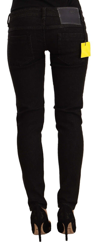 Jeans Skinny de Denim de Algodón en Negro de Cintura Baja