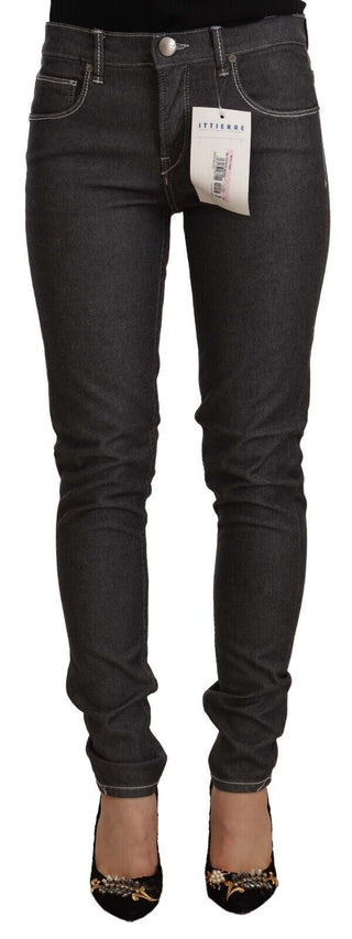 Jeans Slim Fit de Denim en Negro de Cintura Baja