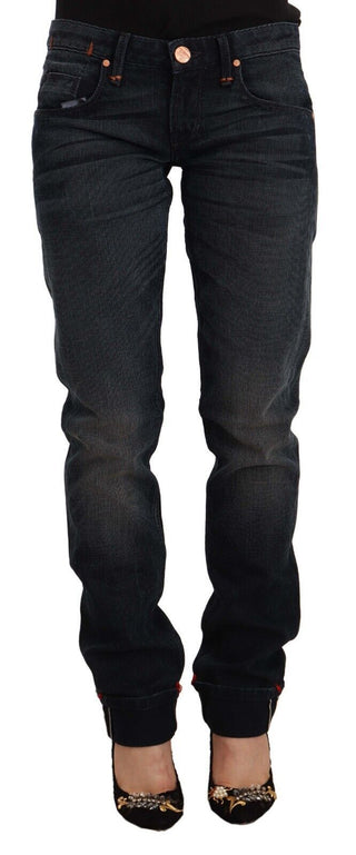 Jeans Skinny de Denim de Algodón Lavado en Negro de Cintura Baja