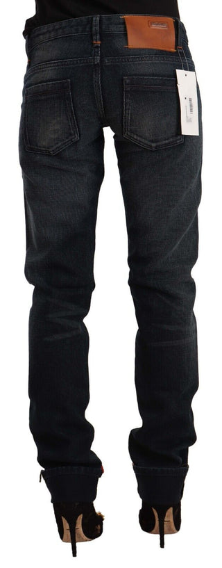 Jeans Skinny de Denim de Algodón Lavado en Negro de Cintura Baja