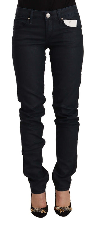 Jeans Slim Fit de Denim de Algodón en Negro de Cintura Baja