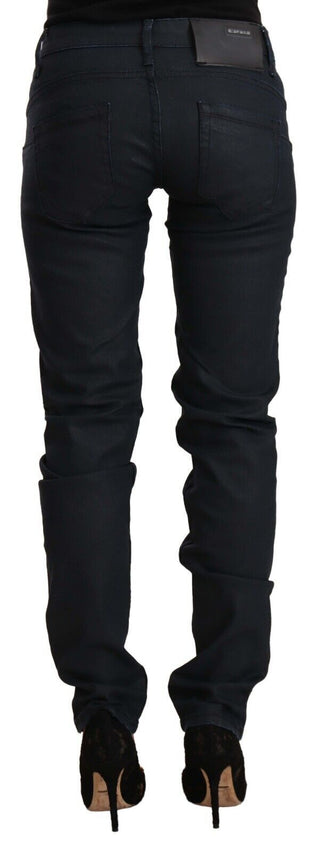 Jeans Slim Fit de Denim de Algodón en Negro de Cintura Baja