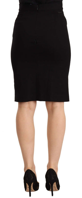 Black High Waist Viscose Knee Length Pencil Cut Skirt