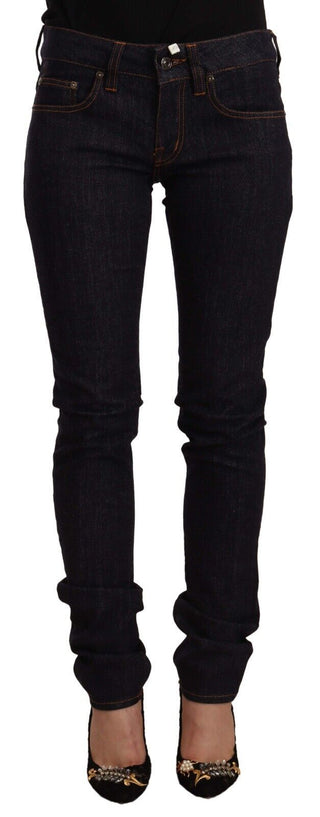 Jeans Skinny de Algodón Denim de Cintura Media en Negro