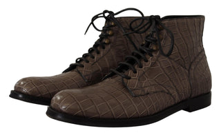 Graue Derby Boots aus Krokodilleder