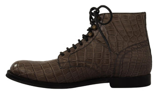 Graue Derby Boots aus Krokodilleder